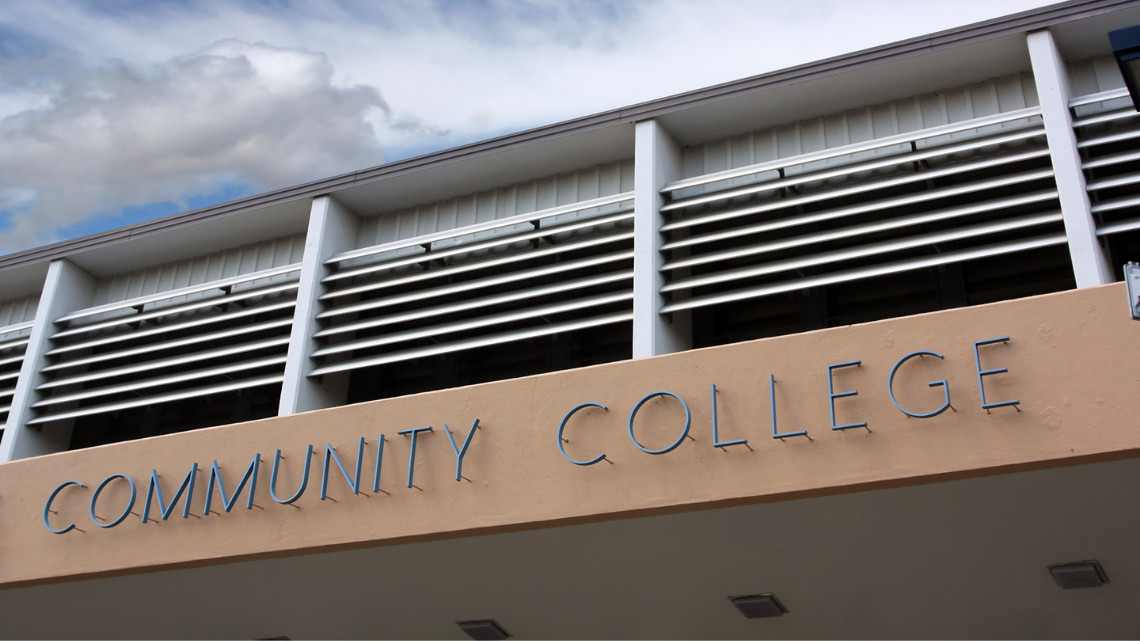 A building with the words Community College on it.