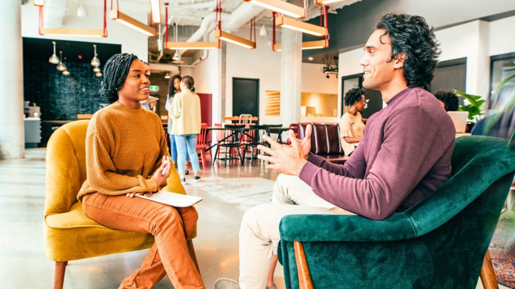 Two people engaged in communication