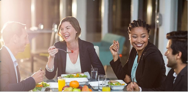 Placeholder image of a group of people engage in a lunch for health