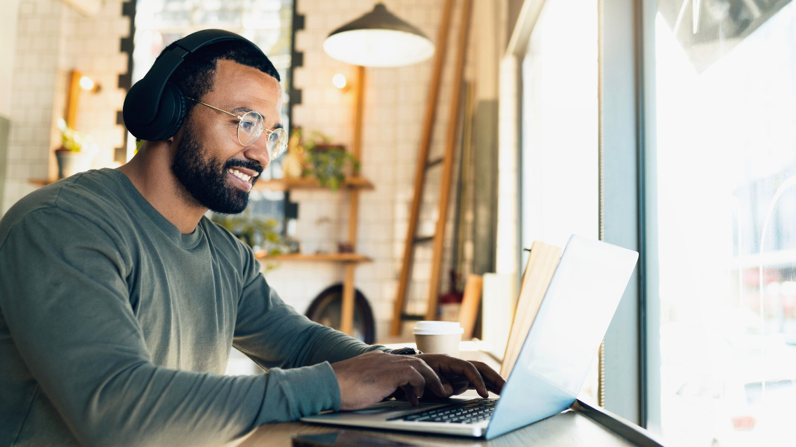 person working in a remote work environment