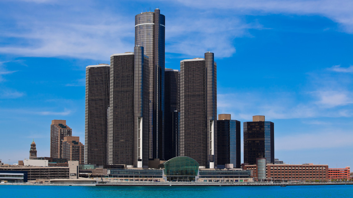 The Renaissance Center on the Detroit Riverfront.