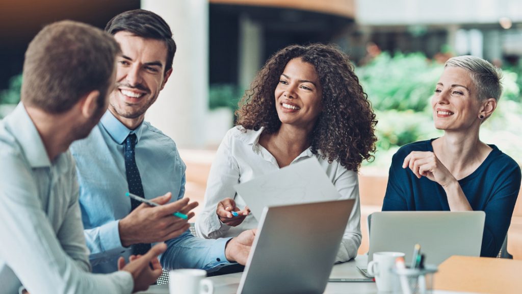 Coworkers engaged in a healthy company culture